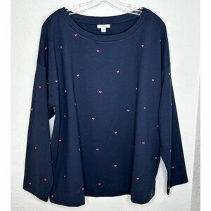 J.Jill Shirt Womens 2X Navy Blue More Love Embroidered Sweatshirt Cotton Blend